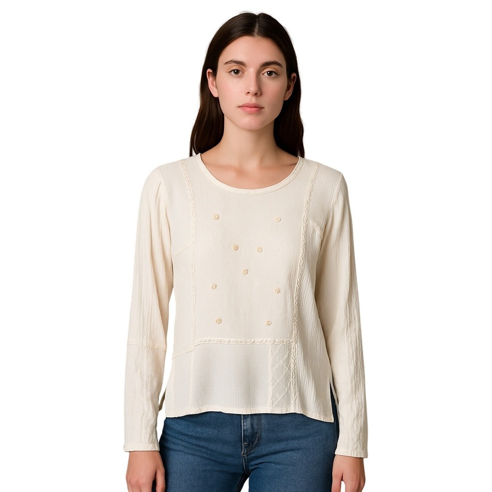 SPENCER ALEXIS 90s Cream Embroidered Blouse Beaded Cottagecore Top‎ Size 6